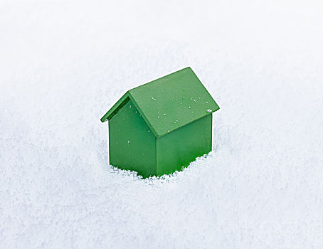 房屋模型,坐,雪中
