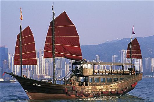 中国帆船,航行,港口,维多利亚港,香港,中国