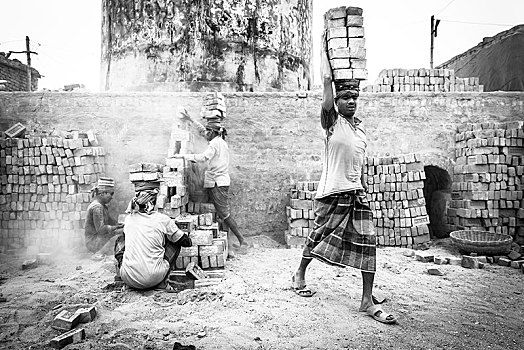 工人,砖,头部,砖厂,单色调,达卡,孟加拉,亚洲