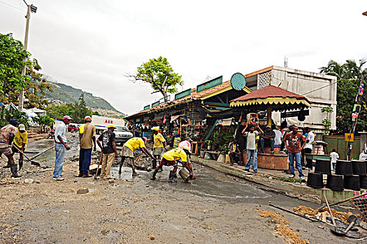 haiti,port,au,prince,sewage,workers,on,place,st,pierre