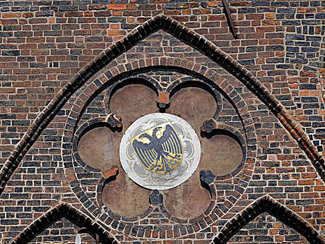 盾徽,吕贝克,墙壁,市政厅,石荷州,德国,欧洲