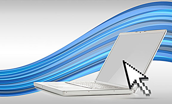鼠标,象征,指向,笔记本电脑,蓝色背景,背景