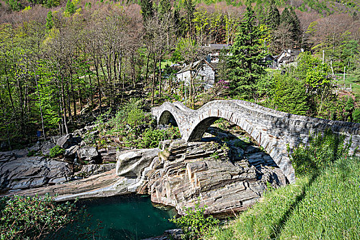 历史,石桥,上方,山谷,韦尔扎斯卡谷,提契诺河,瑞士,欧洲