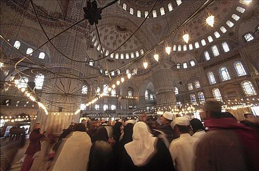 蓝色清真寺,内景,伊斯坦布尔,土耳其,欧洲