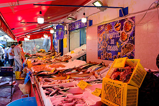 鱼市,市场,巴勒莫,西西里,意大利,欧洲