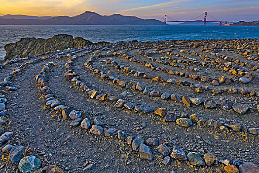 石头,迷宫,金门大桥,背景,天涯,旧金山,加利福尼亚,美国