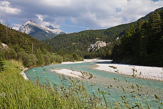 山谷,山峦,阿尔卑斯山,提洛尔,奥地利,欧洲