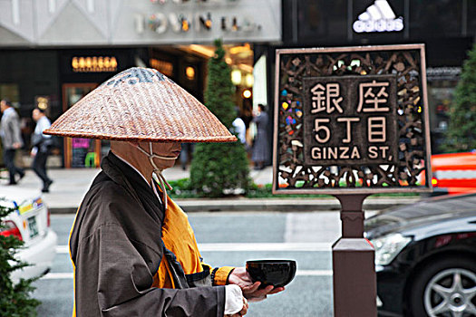 日本,东京,银座,僧侣,收集,施舍