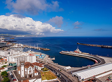 码头,俯视图,岛屿,亚速尔群岛,葡萄牙,欧洲