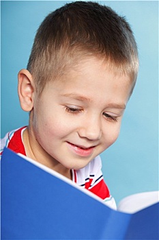 孩子,男孩,儿童,读,书本,蓝色背景