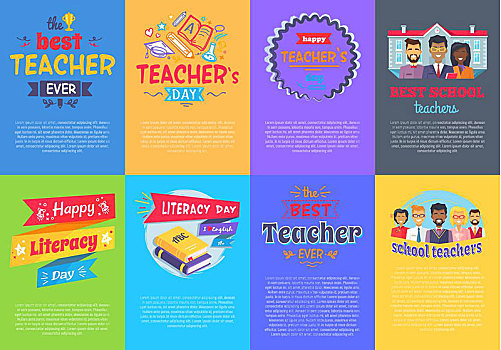 鲜明,海报,学校,矢量,插画,装饰,书目,框,书写,带,教师