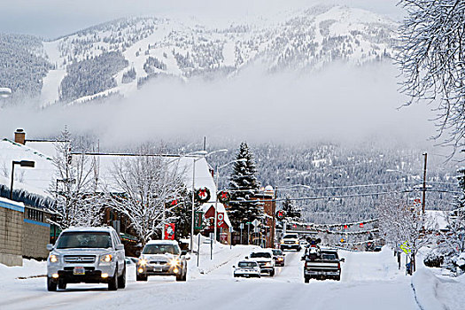 交通,做糕点,道路,清新,下雪,滑雪,白天,白鲑,蒙大拿