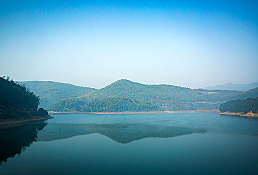 奉化,水库,湖,山水,倒影,山脉