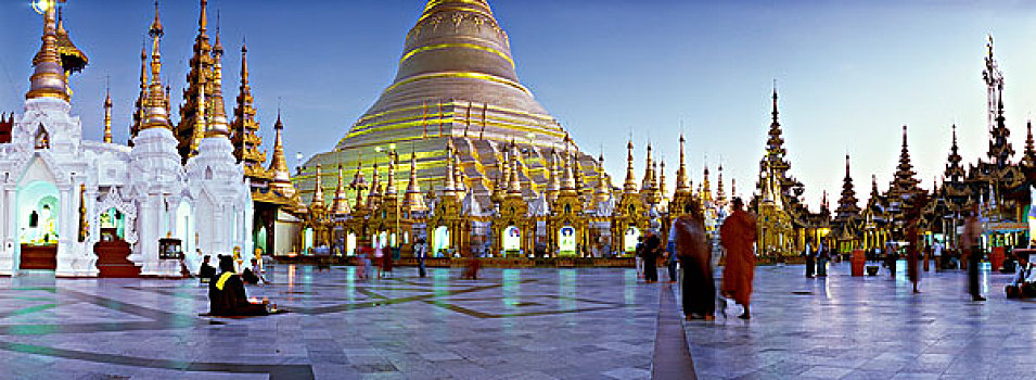 金佛塔,大金塔,庙宇,夜晚,仰光,缅甸,亚洲