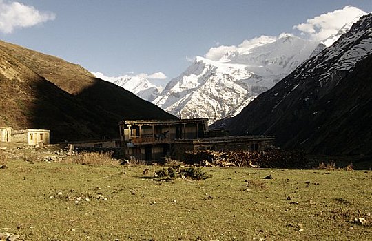 建筑,山脉,背景,安娜普纳,尼泊尔