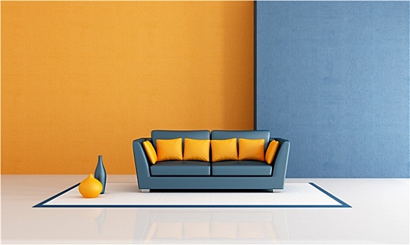 蓝色,橙色,客厅