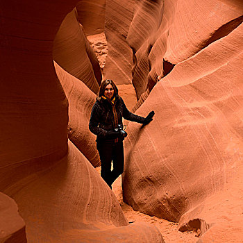 女人,走,狭缝谷,开瓶器,峡谷,羚羊谷,页岩,亚利桑那,美国