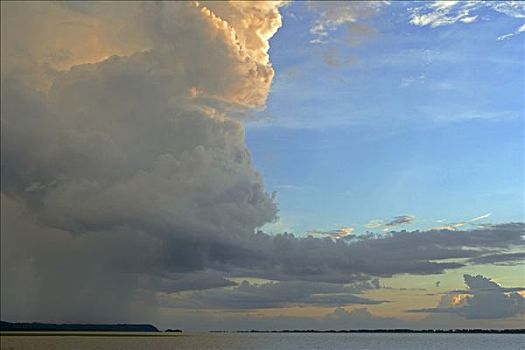 巴西,亚马逊河,塔帕若斯河,支流,云,聚集,太阳,上方,河