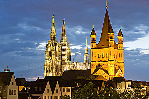 科隆,大教堂,教堂,夜晚,北莱茵威斯特伐利亚,德国,欧洲