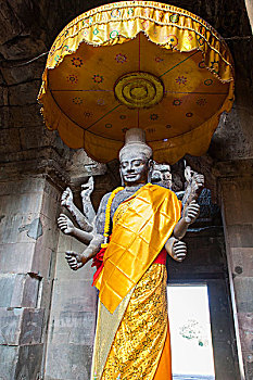 柬埔寨,收获,吴哥窟,雕塑,印度教,神,毗湿奴