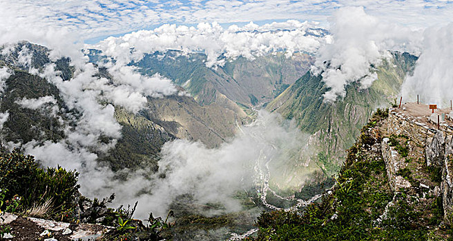 俯视图,多云,山,马丘比丘,库斯科,秘鲁,南美