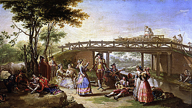 桥,运河,马德里,1784年,特写,绘画