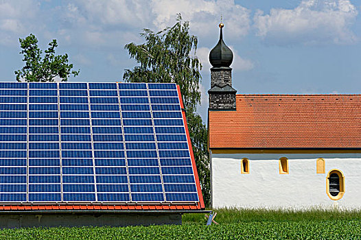 光电,太阳,车站,屋顶,农场,建筑,靠近,下巴伐利亚,巴伐利亚,德国,欧洲