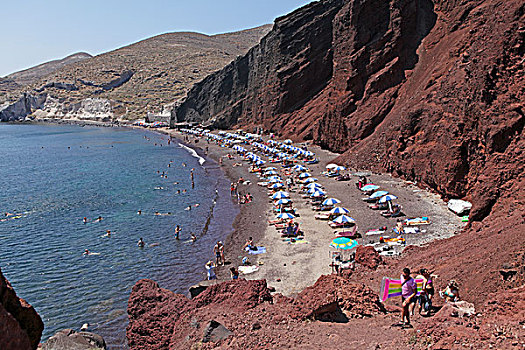 红色,海滩,靠近,锡拉岛,基克拉迪群岛,爱琴海,希腊,欧洲