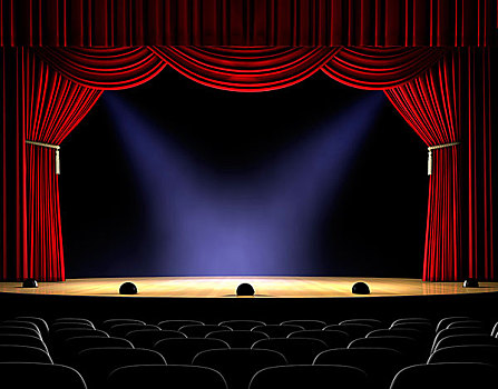 剧院,舞台,红色,帘,聚光灯,地面