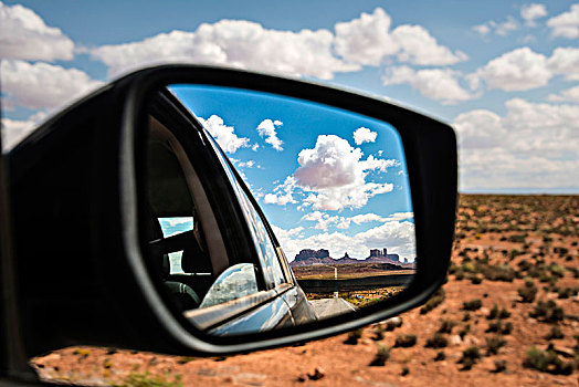 看,后视镜,汽车,公路,纪念碑谷,墨西哥,帽子,犹他,美国,北美