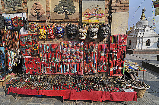 尼泊尔,加德满都,象头神迦尼萨,象神,头部,面具,纪念品,街上,市场