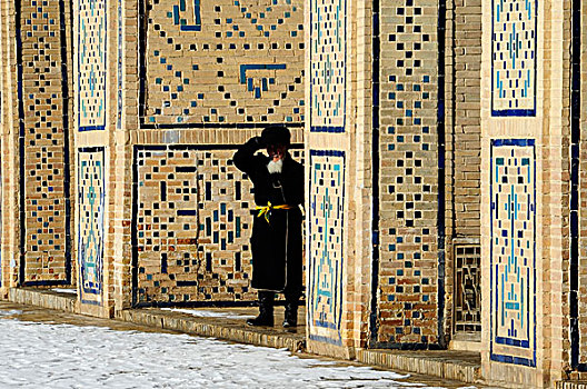 乌兹别克斯坦,布哈拉,老人,白色,胡须,站立,清真寺