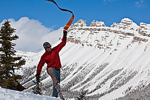 一个,男人,边远地区,滑雪,冰原大道,艾伯塔省,加拿大