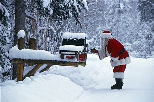 圣诞老人,检查,邮箱,北极,室内,阿拉斯加,冬季,肖像