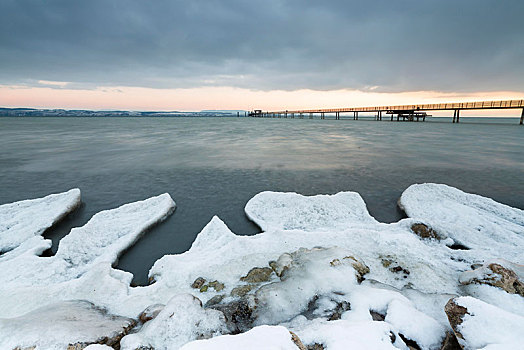 冰,雪,岸边,康士坦茨湖,瑟尔高,瑞士,欧洲