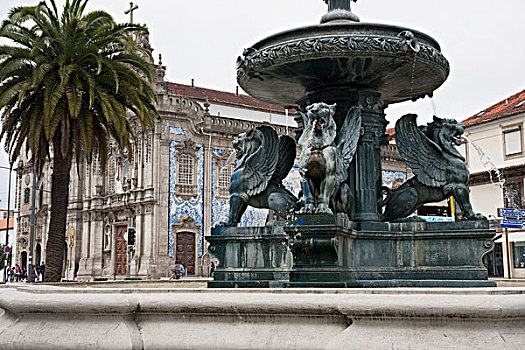 喷泉,背景,波尔图,葡萄牙