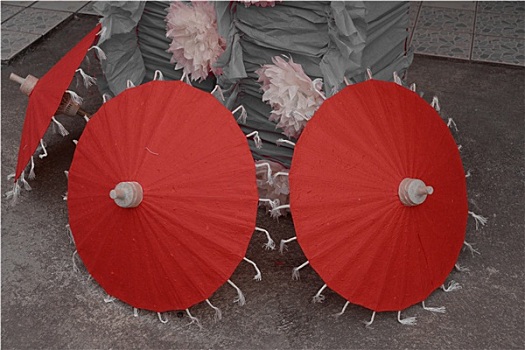 传统,红色,纸,伞