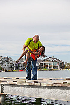 父亲,女儿,有趣,一起,室外,艾伯塔省,加拿大