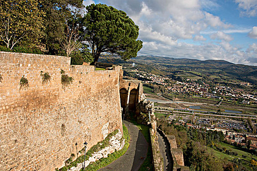意大利,奥维多,中世纪城市,墙壁,围绕,山谷,大幅,尺寸
