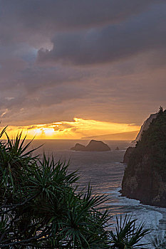 山谷,俯瞰,日出,哈玛库亚海岸,夏威夷大岛,夏威夷