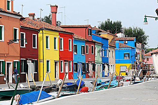 彩色,排,房子,运河,布拉诺岛,威尼斯,威尼托,意大利,欧洲