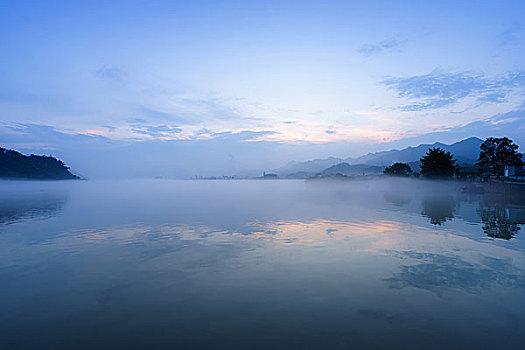 湖,山,反射,雾
