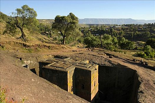 凿岩,教堂,围绕,风景,拉里贝拉,埃塞俄比亚