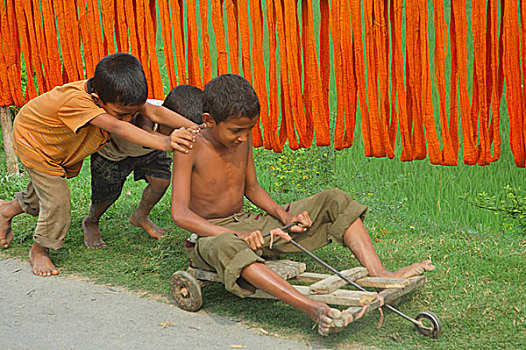 孩子,玩,自制,玩具,手推车,孟加拉,2008年
