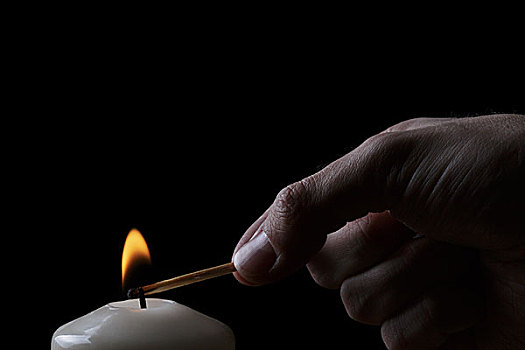 男人,手,火,蜡烛,黑色背景