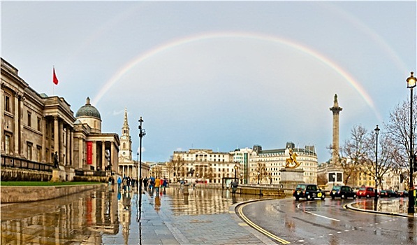 彩虹,上方,特拉法尔加广场,伦敦
