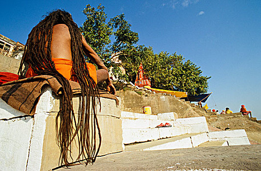 长,长发绺,标识,许多,湿婆神,苦行僧,瓦腊纳西,北方邦,印度,亚洲