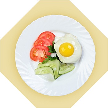 盘子,炒蛋,蔬菜,白色背景