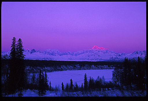 麦金立山,阿拉斯加山脉,冬天,景色