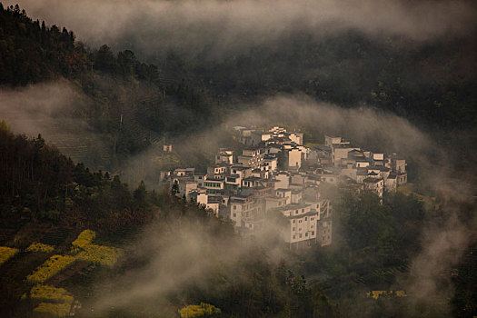 石潭,云海,安徽,山沟,油菜花,风光,壮观,气候,环境,仙境,诱惑,秀美,俯瞰,村庄